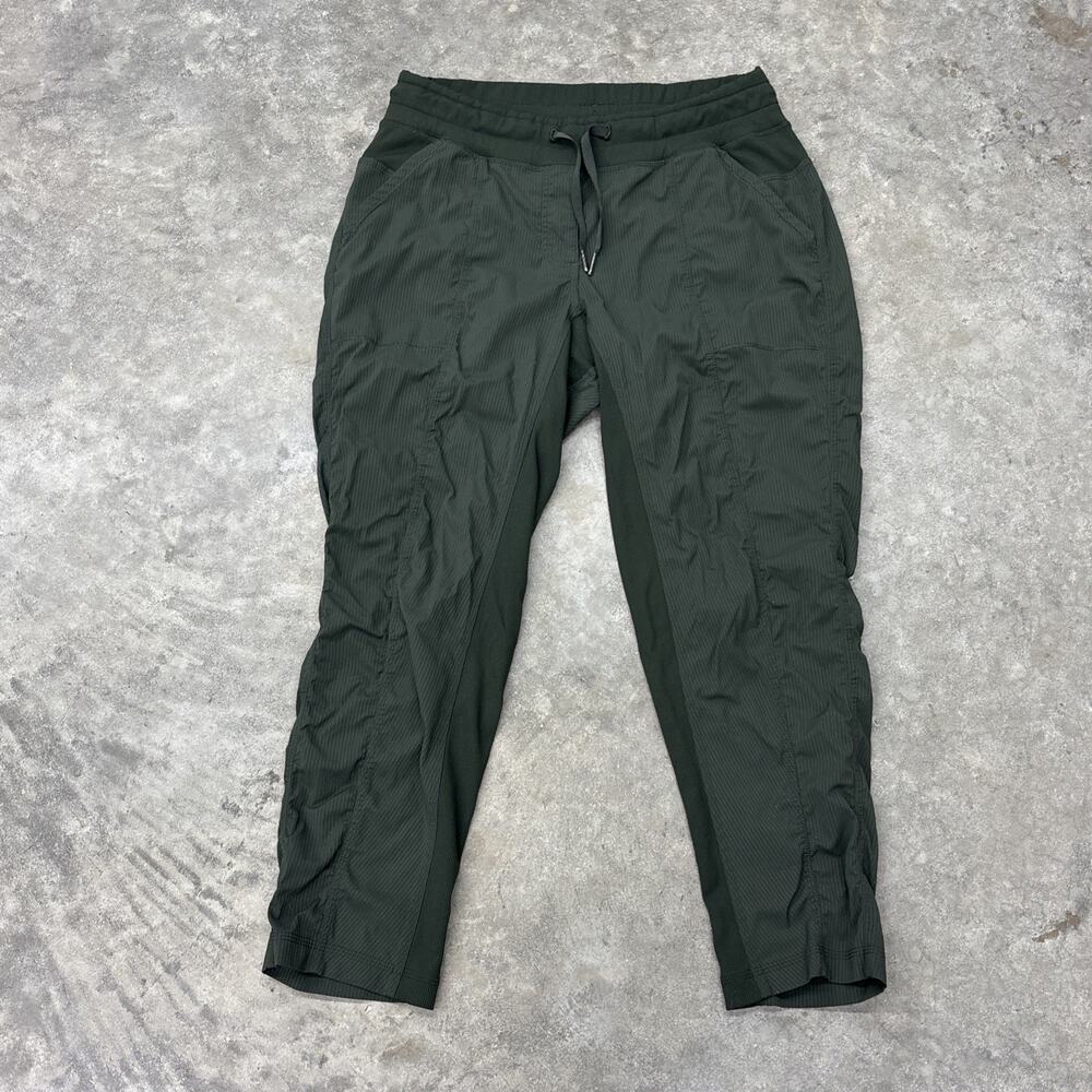 Lululemon Street To Studio Pant Olive Green Pinstriped Womens Sz 10 25” Inseam